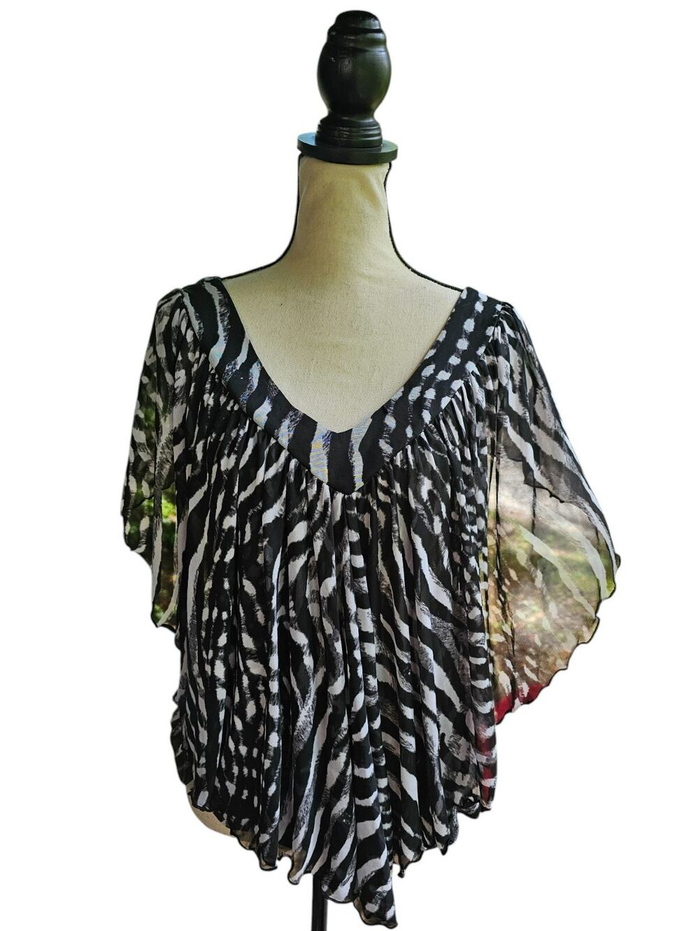 Cocomo Zebra Print Y2K Flutter Blouse Womens Size XL Flowy Sheer Overlay